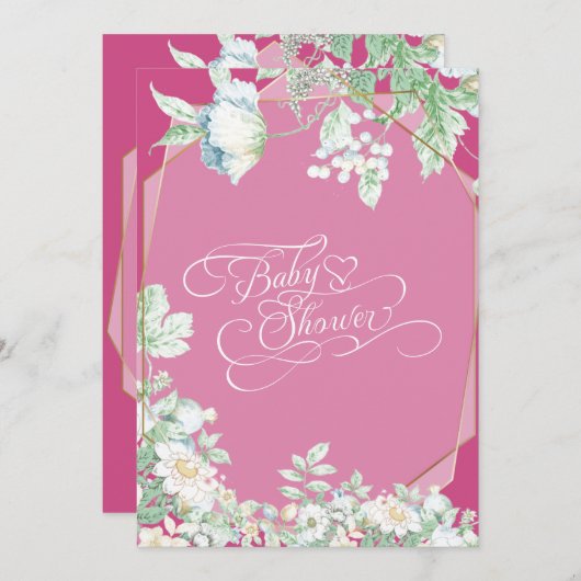 Invitation Baby shower | Baies Fleurs sauvages roses aux frai (Devant / Derrière)