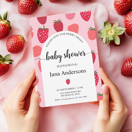 Invitation "Baby Shower Baies Sucrées Rose et Rouge aux Frais