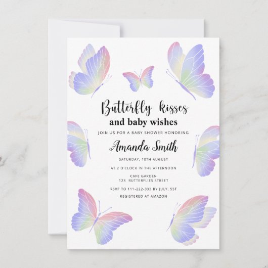 Invitation Baby shower Baisers à papillon (Devant)