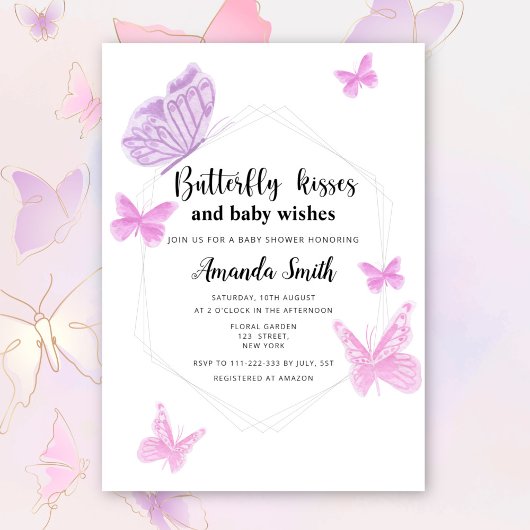 Invitation Baby shower Baisers à papillon