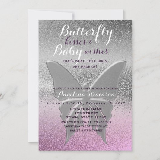 Invitation Baby shower Baisers à papillon (Devant)