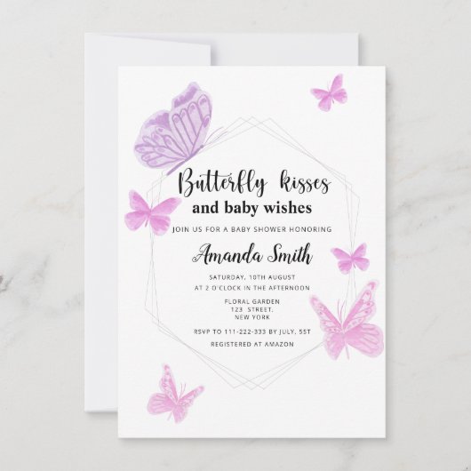 Invitation Baby shower Baisers à papillon (Devant)