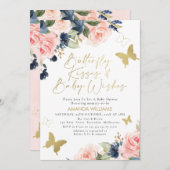 Invitation Baby shower Baisers à papillon bleu rose (Devant / Derrière)