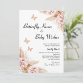 Invitation Baby shower Baisers à papillon floral Boho Blush (Debout devant)