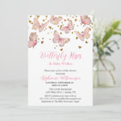Invitation Baby shower Baisers à papillon rose et or (Debout devant)