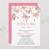 Invitation Baby shower Baisers à papillon rose et or (Devant / Derrière)