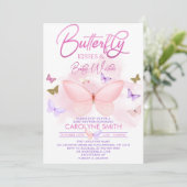 Invitation Baby shower Baisers à papillon rose et or violet (Debout devant)