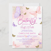 Invitation Baby shower Baisers à papillon rose et violet (Devant)