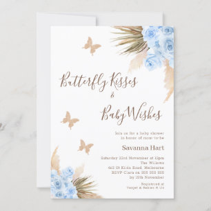 Invitation Baby shower Baisers Floral Boho bleu