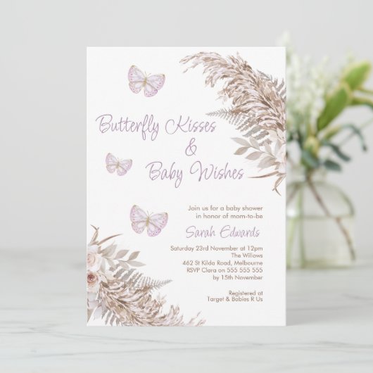 Invitation Baby shower Baisers floraux Lavender Boho (Debout devant)
