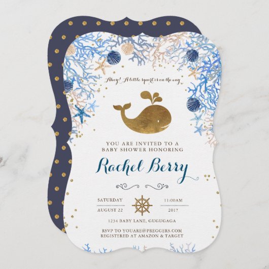 Invitation Baby shower baleine (Devant / Derrière)