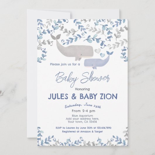 Invitation Baby shower baleine (Devant)