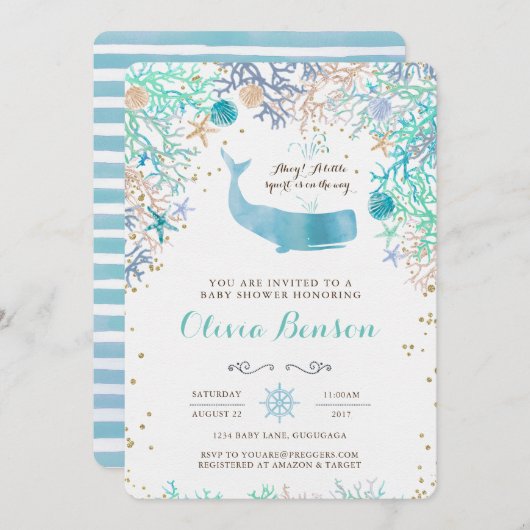 Invitation Baby shower baleine (Devant / Derrière)