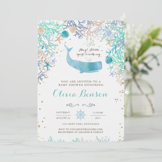 Invitation Baby shower baleine (Debout devant)