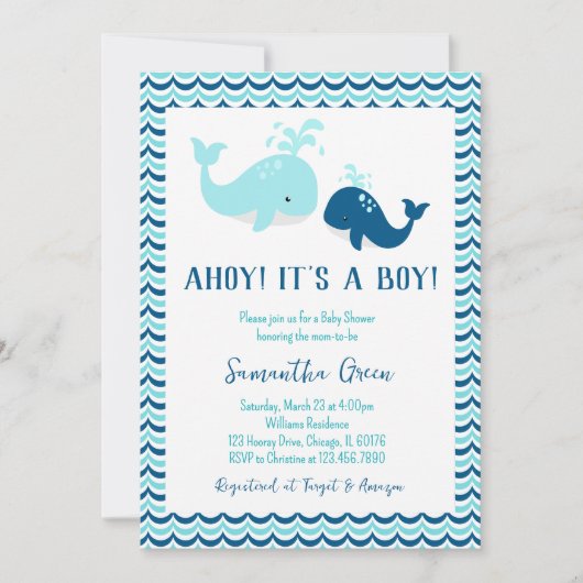 Invitation Baby shower baleine (Devant)