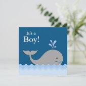 Invitation Baby shower Baleine Bleue (Debout devant)