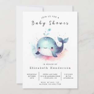 Invitation Baby shower baleine personnalisé moderne