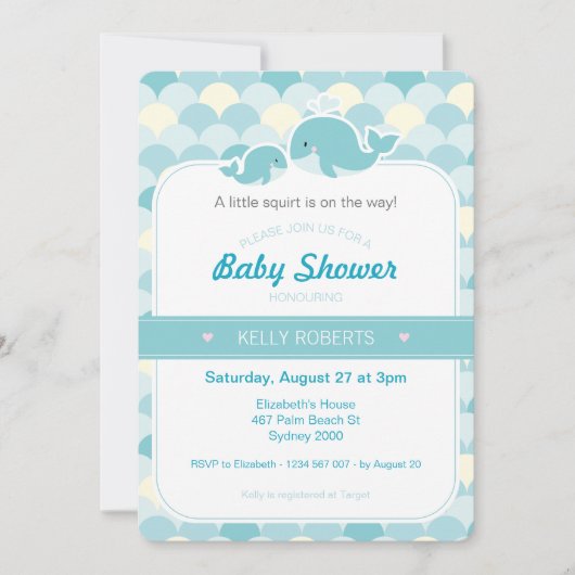 Invitation Baby shower baleine - Turquoise (Devant)