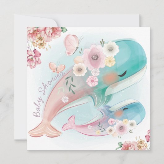 Invitation Baby shower baleines (Devant)