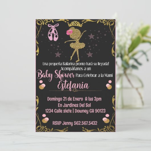 Invitation Baby shower Ballerina invitacion de bailarina (Debout devant)