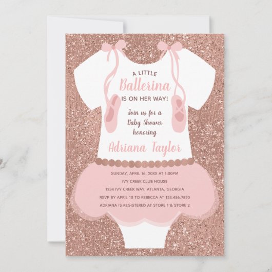 Invitation Baby shower Ballerina Invitation, or Rose (Devant)