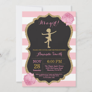 Invitation Baby shower Ballerina Parties scintillant rose et 