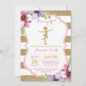 Invitation Baby shower Ballerina Parties scintillant rose et  (Devant)