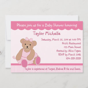 Invitation Baby shower Ballerina Teddy Bear