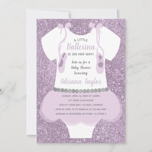 Invitation Baby shower Ballerina, Violet (Devant)