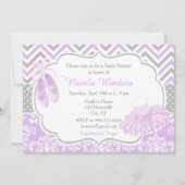 Invitation Baby shower Ballerina violet et gris Chevron (Devant)