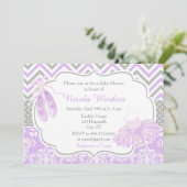 Invitation Baby shower Ballerina violet et gris Chevron (Debout devant)