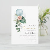 Invitation BABY SHOWER BALLON FLORAL BUNCH AQUA BL (Debout devant)
