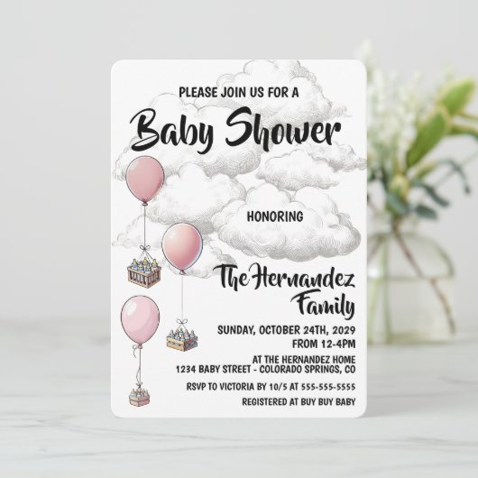 Invitation Baby Shower Ballons (Debout devant)