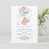 Invitation Baby shower Ballons Bleus Garçon Teddy Bear (Debout devant)
