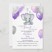 Invitation Baby shower Ballons de fille Eléphante mignonne (Devant)