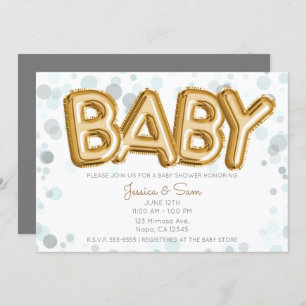 Invitation Baby shower Ballons d'or Chiffres modernes chic gr
