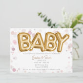 Invitation Baby shower Ballons d'or Moderne Chic rose (Debout devant)