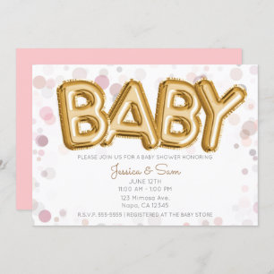 Invitation Baby shower Ballons d'or Moderne Chic rose