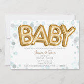 Invitation Baby shower ballons dorés modernes points gris (Devant)