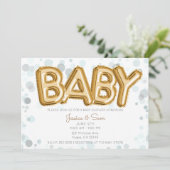 Invitation Baby shower ballons dorés modernes points gris (Debout devant)