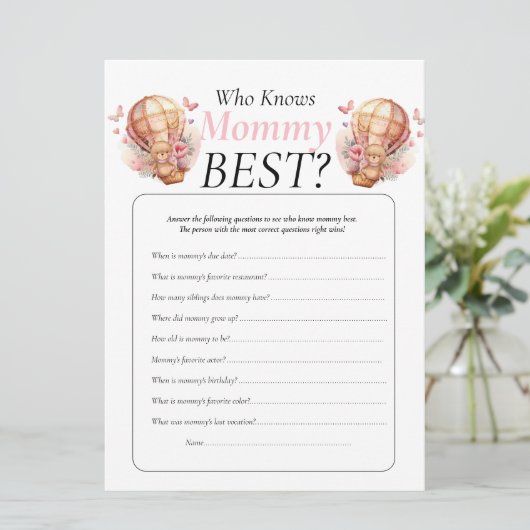 Invitation Baby Shower. ballons ours en peluche Fille Qui Con (Debout devant)