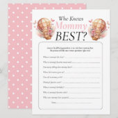 Invitation Baby Shower. ballons ours en peluche Fille Qui Con (Devant / Derrière)