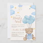 Invitation Baby shower Ballons Teddy Bear Blue Tan (Devant)