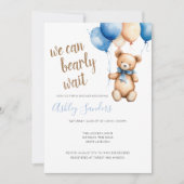 Invitation Baby shower Ballons Teddy Bear Blue Tan (Devant)