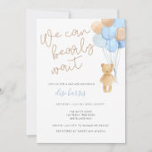 Invitation Baby shower Ballons Teddy Bear Blue Tan (Devant)
