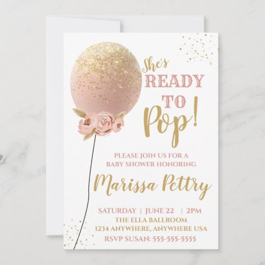 Invitation Baby shower balloon prêt à faire passer l'or rose (Devant)
