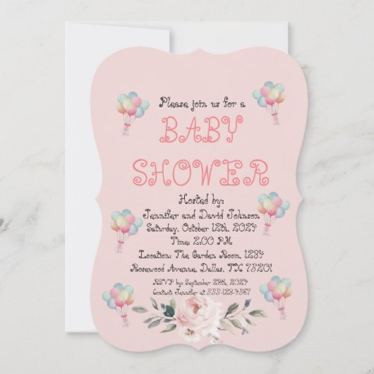 Invitation Baby shower balloon Rose doux (Devant)