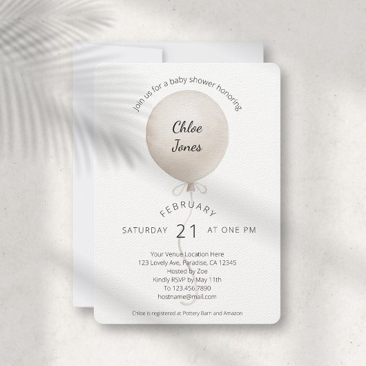 Invitation Baby shower ballotte beige moderne