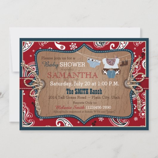 Invitation Baby shower Bandanna Print Cowboy (Devant)