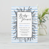 invitation baby shower | Bandes et fleurs bleues (Debout devant)